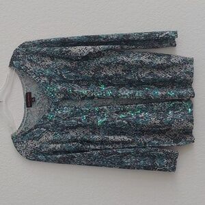 DANA BUCHMAN Teal And Gray Patterned Knit Cardigan NWOT